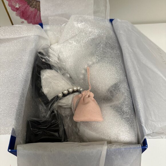 Stuart Weitzman Goldie 60 Pearl Slide Sandals 6.5 NIB Block Heel Black Suede - Picture 9 of 14